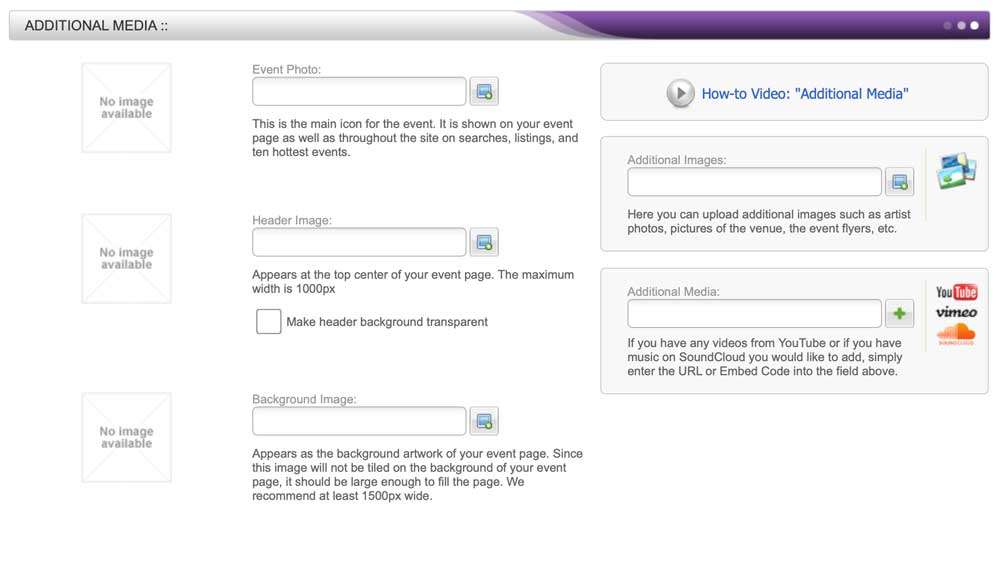 Here is where you can add media and videos to your event page.