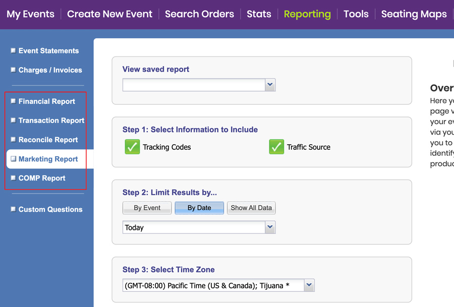 This image shows were you would find the custom reporting tool