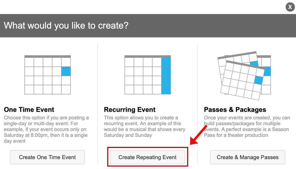 The button you click for creating recurring events