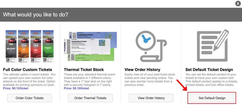 This is the popup window for selecting different ticket options.