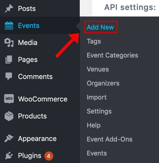 This is where you can add a new event via WordPress.