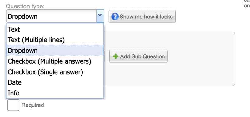 This is the dropdown menu where you can add different questions.