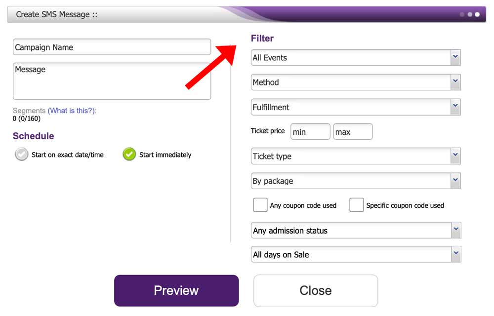 Pointing to filter form