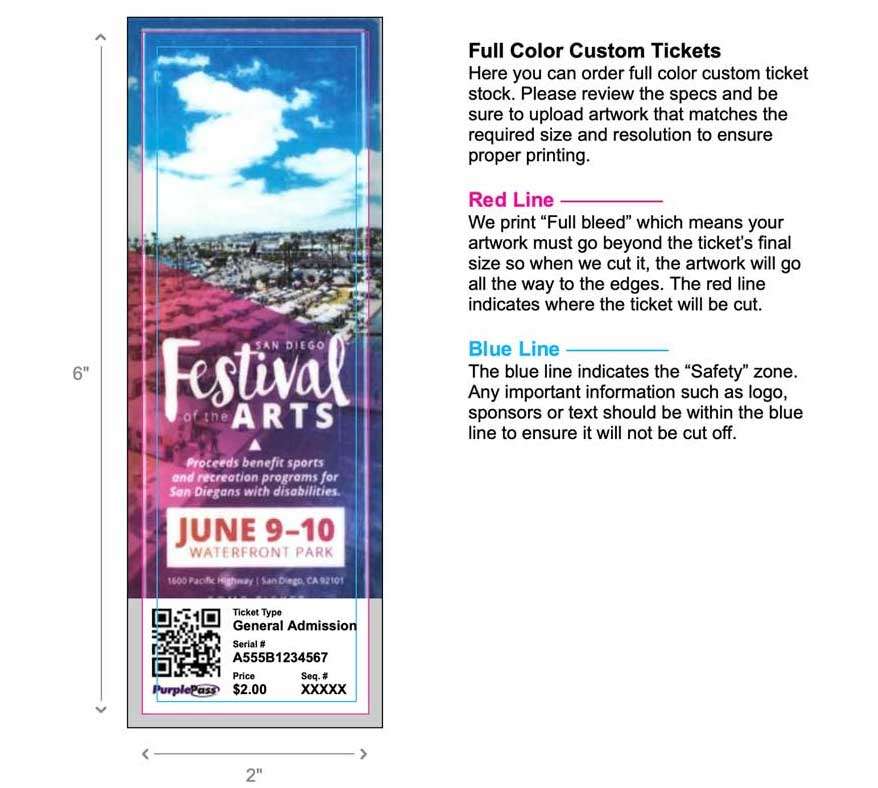 This image shows the outlines for placing designs on your ticket.