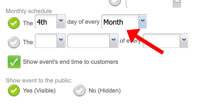 Day of Every dropdown button for recurring events