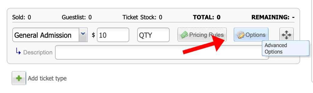 This the options button for advanced filtering on ticket stock.