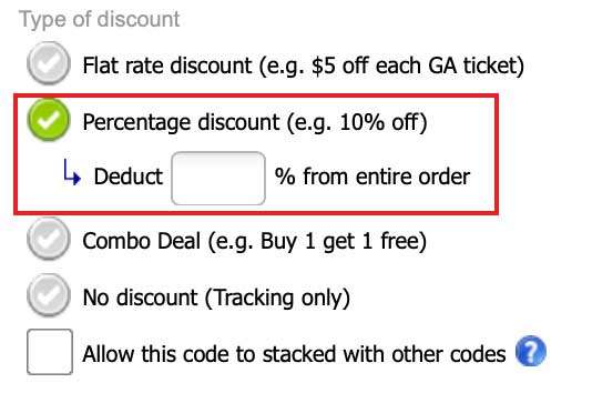 Here is where you can select the type of discount to be percentage.