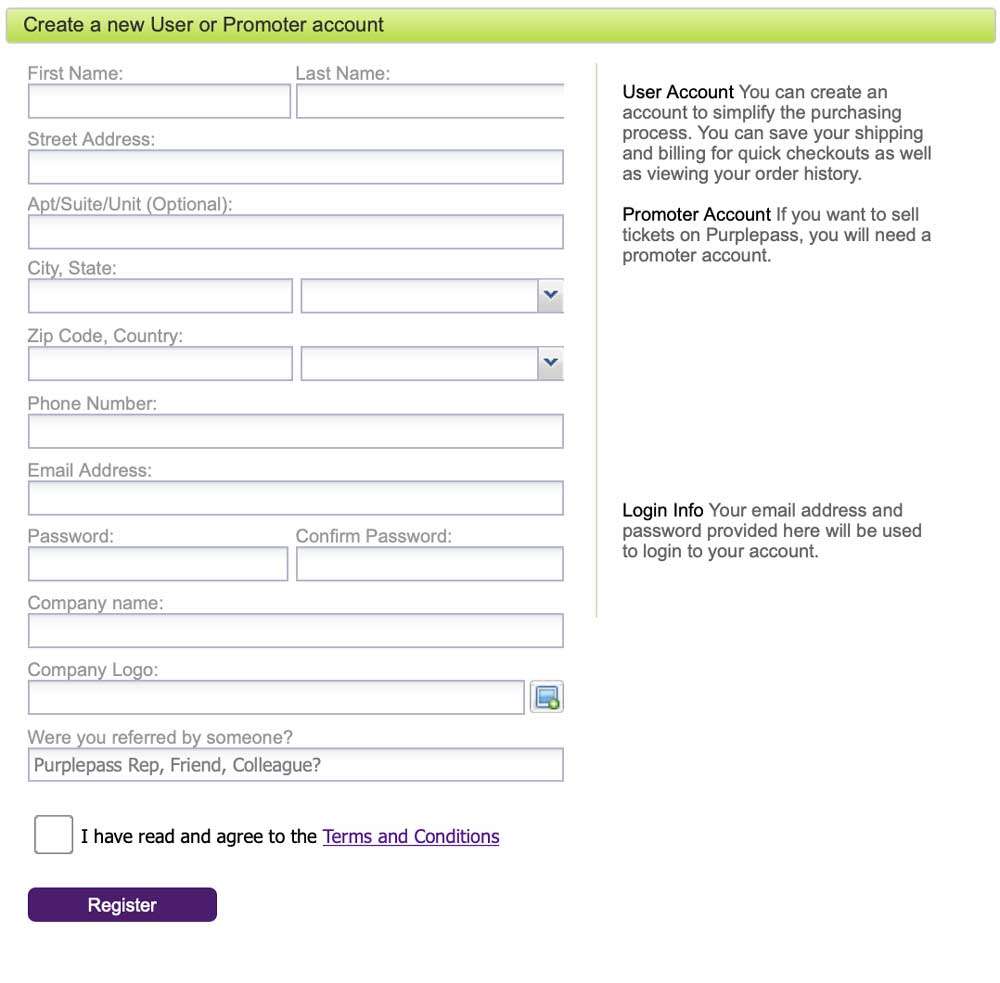 This form is for people that want to create a promoter account.