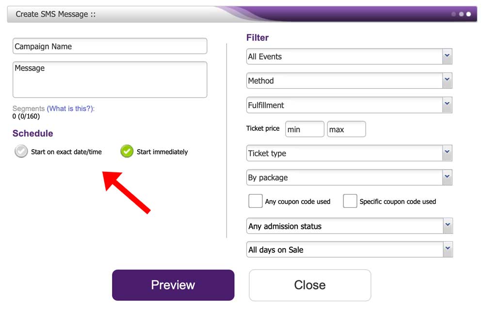 SMS schedule button