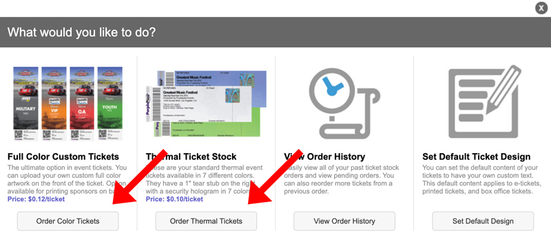Ordering thermal or full color ticket stock