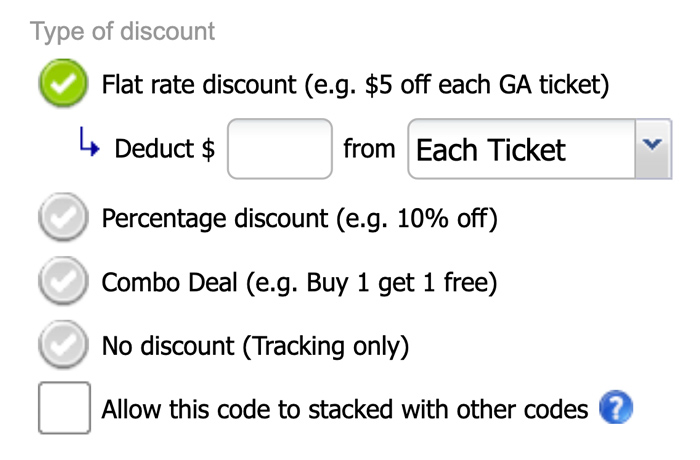 This image shows the option for no tracking coupon codes.