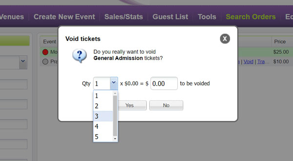 Pop up for voiding tickets on Purplepass