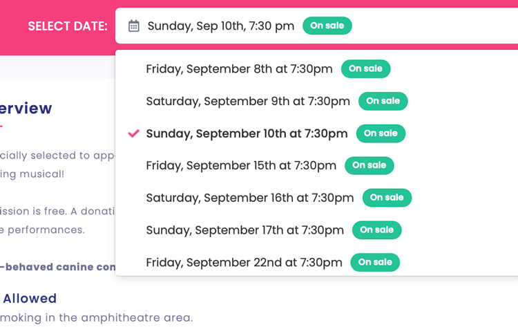 recurring event dates that are on sale in Purplepass