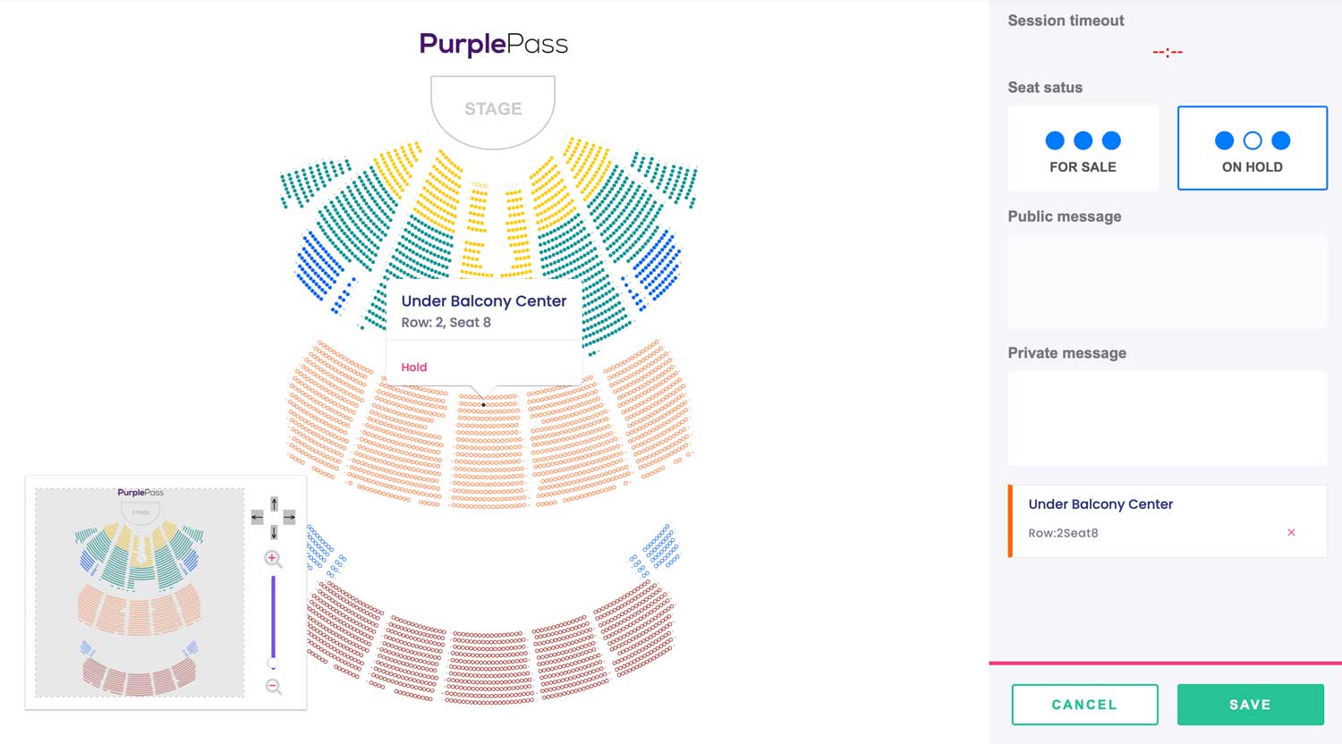 Purplepass' map manager for assigned seating events